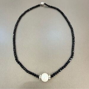 Black Beaded Necklace with Silver Accents